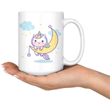 Kawaii Unicorn on Moon, So Cute 11oz or 15oz COFFEE MUG