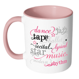 DANCE TYPOGRAPHY WORDS Color Accent Coffee Mug Choice of Accent color - J & S Graphics