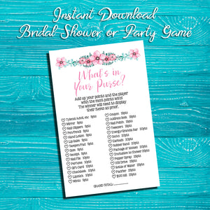 WHAT'S IN YOUR PURSE Shower GAME, Instant Download, Bridal / Wedding Shower Game, Home Parties - J & S Graphics