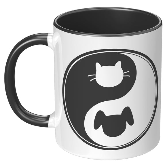 CAT DOG - YIN YANG Color Accent Coffee Mug Choice of Accent color