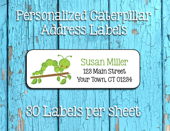 Caterpillar Return Address Labels, Cute Caterpillar, Personalized - J & S Graphics