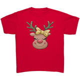 Cute Reindeer with Red Nose and Christmas Lights Youth T-Shirt