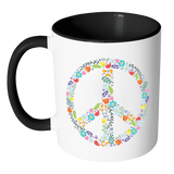 Floral Peace Sign Color Accent Coffee Mug - J & S Graphics