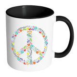 Floral Peace Sign Color Accent Coffee Mug - J & S Graphics