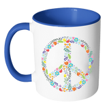 Floral Peace Sign Color Accent Coffee Mug - J & S Graphics