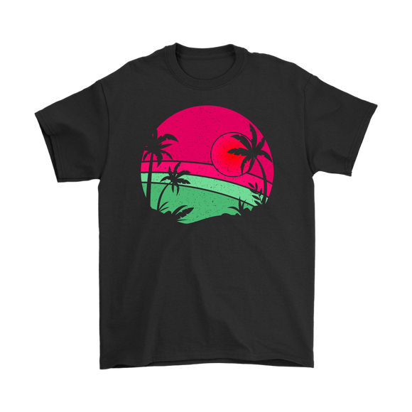 Retro Pink Beach Sunset - Cool Men's or Women's T-Shirt