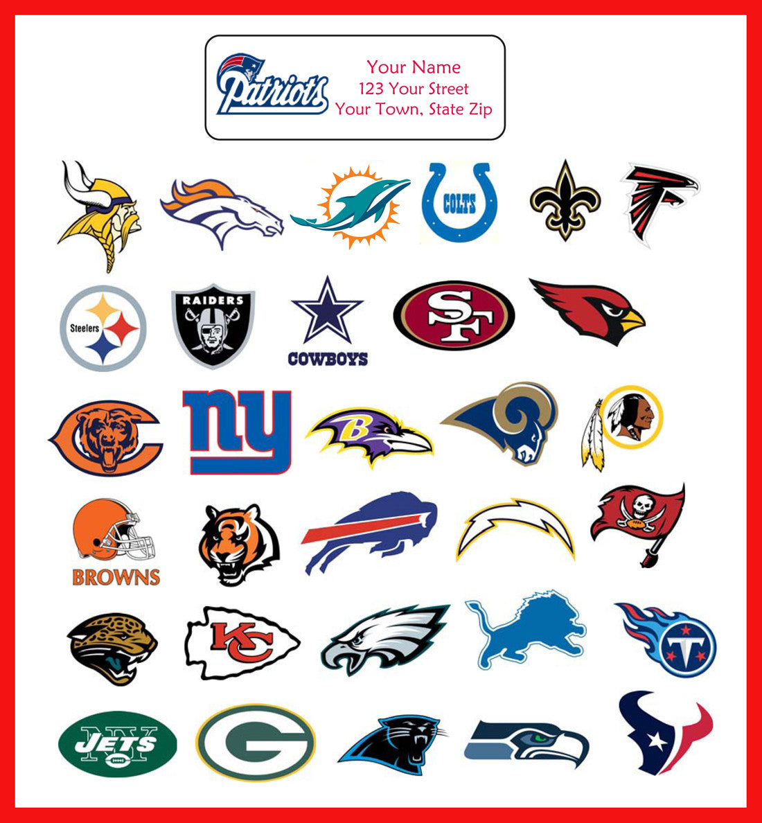 Personalized NFL Address Labels Football Labels, Super Bowl, Chiefs, 49ers