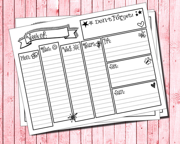 Weekly To Do List PLANNER Page, Kids To Do List, Instant Download Digital File - J & S Graphics