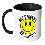 RETRO DON'T WORRY BE HAPPY SMILEY FACE Color Accent Coffee Mug - J & S Graphics