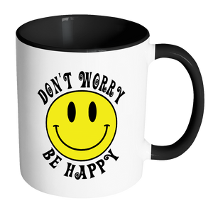 RETRO DON'T WORRY BE HAPPY SMILEY FACE Color Accent Coffee Mug - J & S Graphics