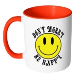 RETRO DON'T WORRY BE HAPPY SMILEY FACE Color Accent Coffee Mug - J & S Graphics