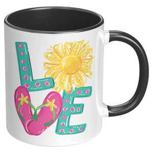 Summer LOVE Flip Flops 11oz Color Accent COFFEE MUG