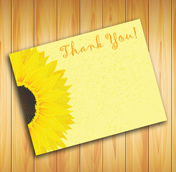 Yellow SUNFLOWER THANK YOU Note CARDS, Digital Printable, Instant Download - J & S Graphics