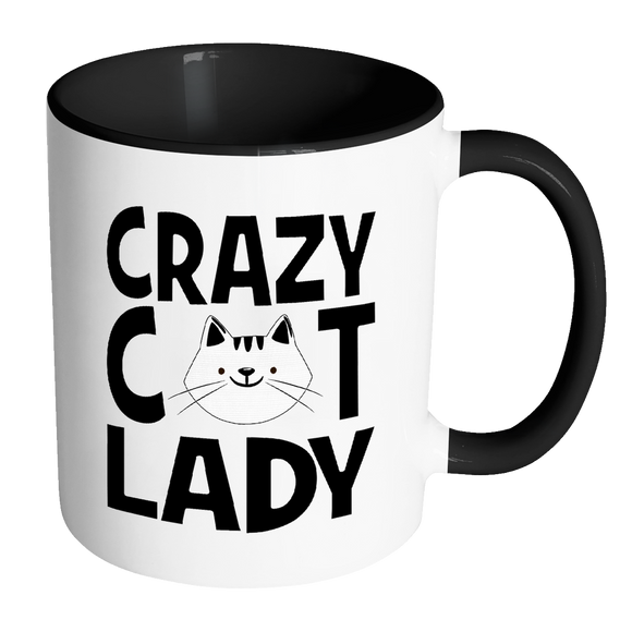 CRAZY CAT LADY Color Accent Coffee Mug Choice of Accent color - J & S Graphics