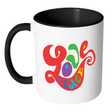 RETRO LOVE and PEACE Design Color Accent Coffee Mug - Choice of Accent color - J & S Graphics