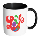 RETRO LOVE and PEACE Design Color Accent Coffee Mug - Choice of Accent color - J & S Graphics