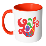 RETRO LOVE and PEACE Design Color Accent Coffee Mug - Choice of Accent color - J & S Graphics