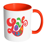 RETRO LOVE and PEACE Design Color Accent Coffee Mug - Choice of Accent color - J & S Graphics