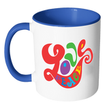 RETRO LOVE and PEACE Design Color Accent Coffee Mug - Choice of Accent color - J & S Graphics