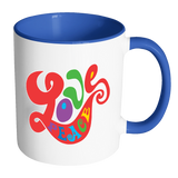 RETRO LOVE and PEACE Design Color Accent Coffee Mug - Choice of Accent color - J & S Graphics