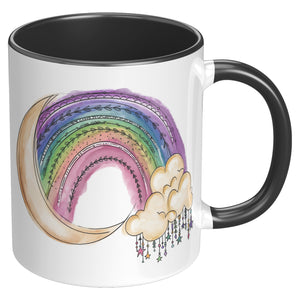 Watercolor Look Rainbow, Moon and Stars 11oz Color Accent COFFEE MUG