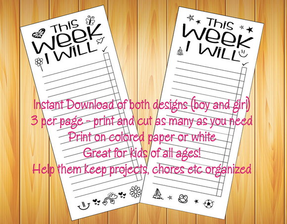 Weekly KIDS To Do List Pages for Girls and Boys - School Planner, Desk Planner, Printable - J & S Graphics