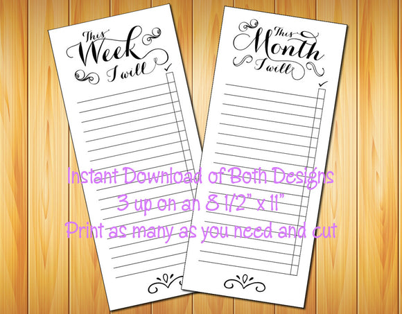 Weekly and Monthly To Do List Pages - School Planner, Work Planner, Desk Planner, Printable - J & S Graphics
