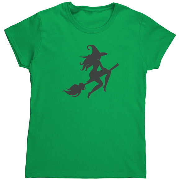Witch on Broom Silhouette Halloween Women's T-Shirt