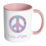 Peace and Love Color Accent Coffee Mug - J & S Graphics