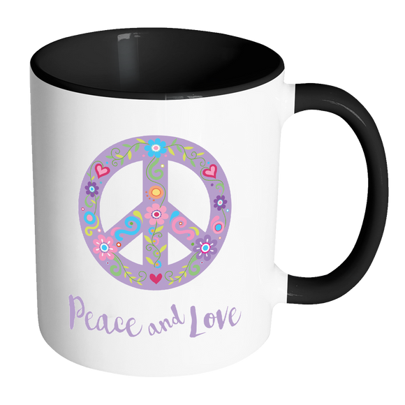 Peace and Love Color Accent Coffee Mug - J & S Graphics