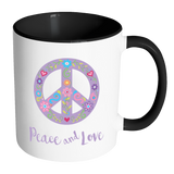 Peace and Love Color Accent Coffee Mug - J & S Graphics