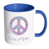 Peace and Love Color Accent Coffee Mug - J & S Graphics