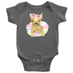 Adorable French Bulldog in TuTu, Frenchie Baby Snap Body Suit
