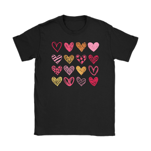 Sketchy Hearts Women's T-Shirt, Love, Pink and Gold Hearts