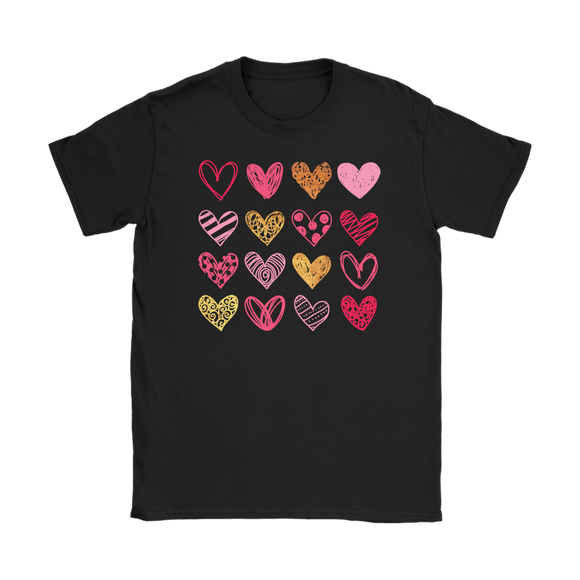 Sketchy Hearts Women's T-Shirt, Love, Pink and Gold Hearts