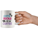 CATS, BOOKS, and COFFEE 11oz COFFEE MUG - J & S Graphics