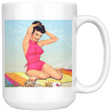 1940's Pin-up Girl at the Beach Bettie Page look COFFEE MUG 11oz or 15oz