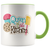 QUEEN OF THE KITCHEN 11oz Color Accent White Coffee Mug - J & S Graphics