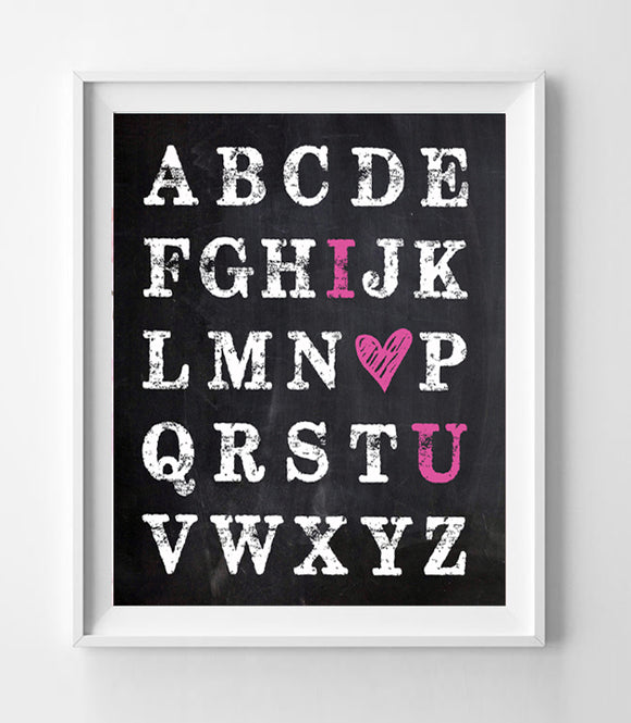 ABC I LOVE YOU Faux Chalkboard Background Nursery Wall Decor, Instant Download - J & S Graphics