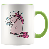 Pink Unicorn Blowing Bubbles Color Accent 11oz Coffee Mug - J & S Graphics