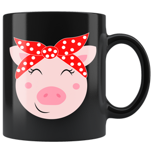 Cute Pig in Bandana Black 11oz COFFEE MUG