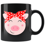 Cute Pig in Bandana Black 11oz COFFEE MUG