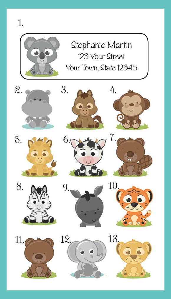 Personalized CUTE BABY ANIMALS Return Address Labels - J & S Graphics