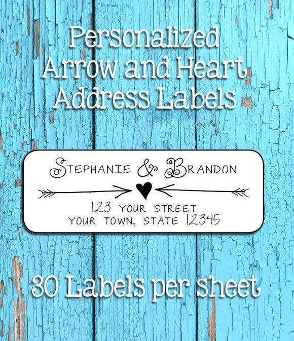 ARROWS and HEART Return Address Labels, Wedding, Newlyweds, Personalized - J & S Graphics