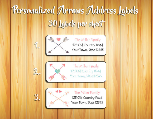 Personalized Crossed ARROWS and HEARTS Return ADDRESS Labels - J & S Graphics