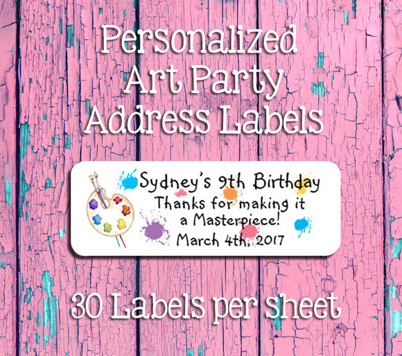 ART BIRTHDAY Party Return Address Labels, Personalized