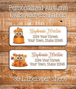 Personalized OWL Address Labels AUTUMN, FALL Return Address LABELS - J & S Graphics