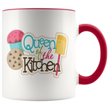 QUEEN OF THE KITCHEN 11oz Color Accent White Coffee Mug - J & S Graphics