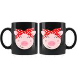 Cute Pig in Bandana Black 11oz COFFEE MUG