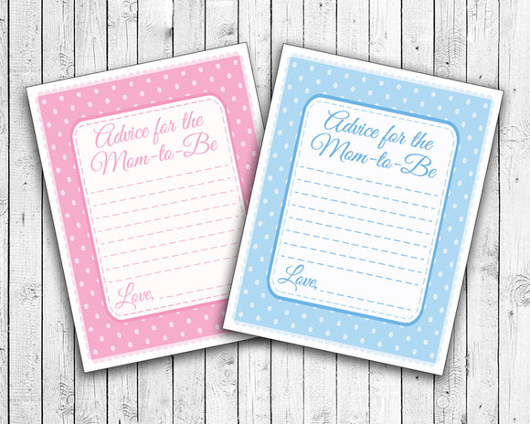 DIY BABY ADVICE CARDS Baby Shower Fun, Instant Download Digital File, Pink or Blue - J & S Graphics